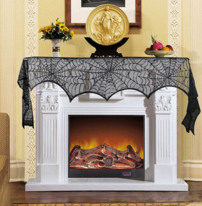 Svart Halloween-gardin med spindelnät och fladdermöss