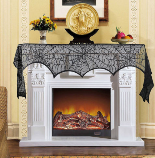 Svart Halloween-gardin med spindelnät och fladdermöss